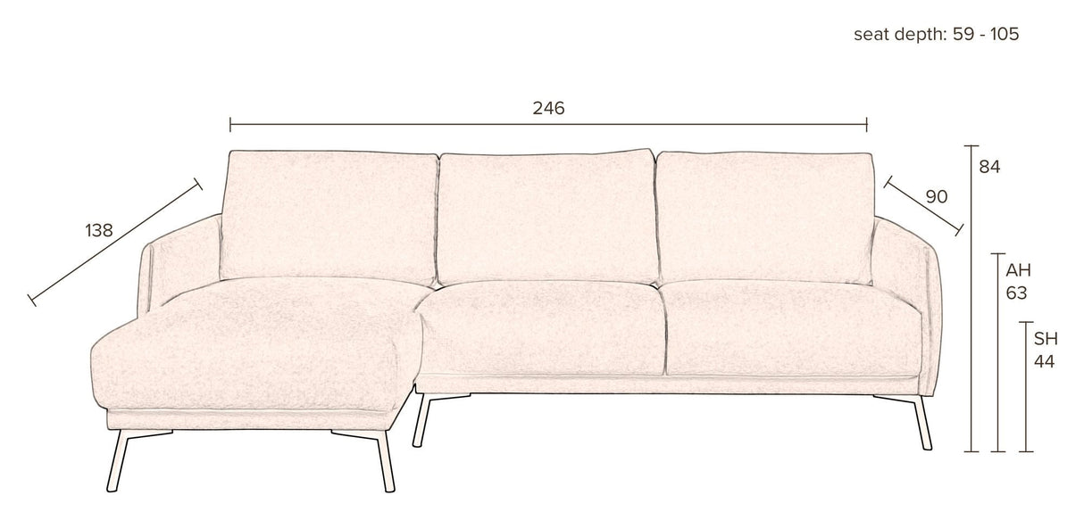 Harper Sofa m. venstrevendt chaiselong, Camel - Unoliving.com