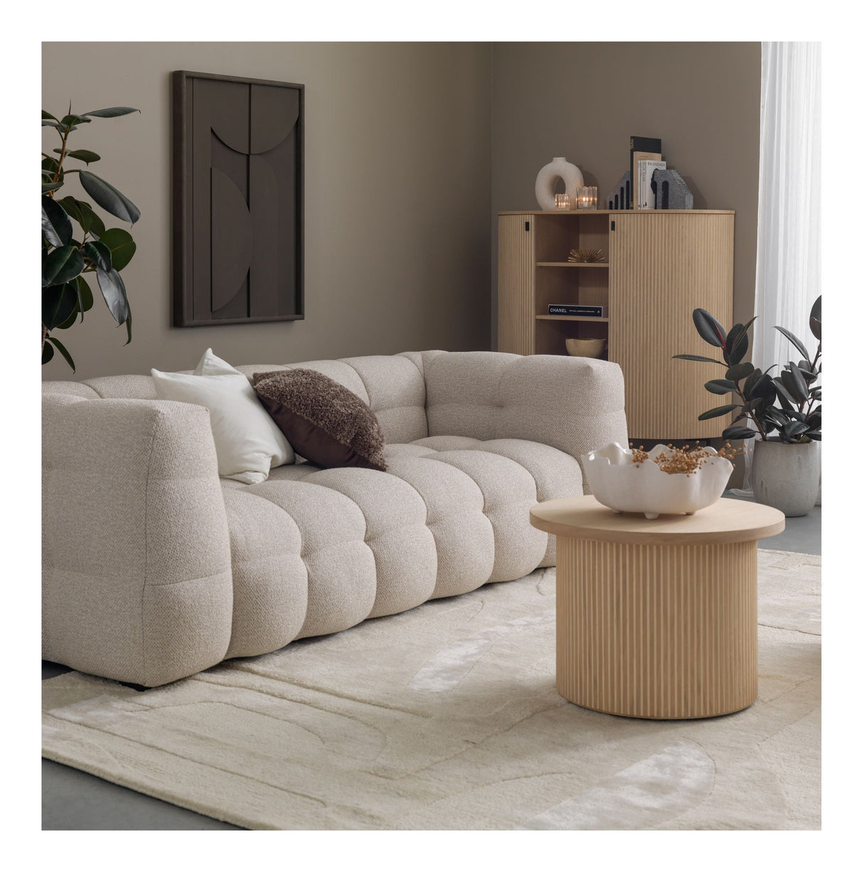 Hudson 3-pers Sofa, Beige bouclé - Unoliving.com