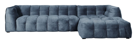 Hudson 3-pers. Sofa m. chaiselong, højre - Blå Velour - Unoliving.com