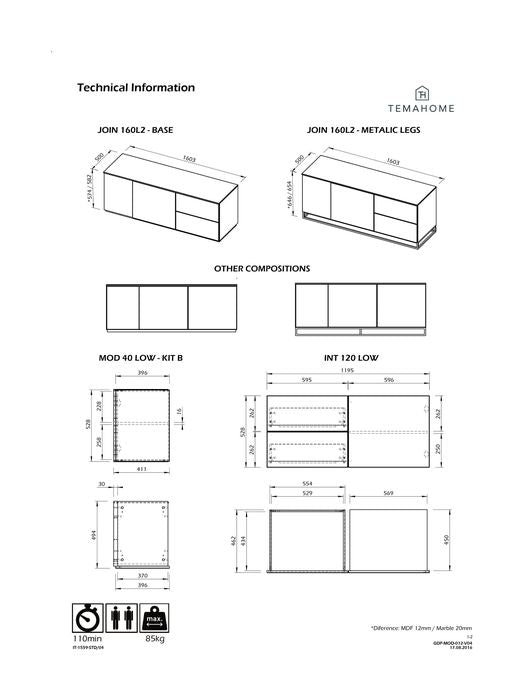 Join TV-Bord, Mat hvid/Eg Top, 160x50x57 - Unoliving.com