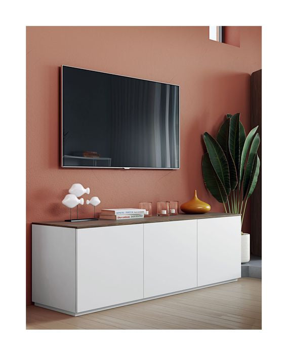 Join TV-Bord m. 3 låger, Mat hvid/Valnød Top, 180x50x57 - Unoliving.com