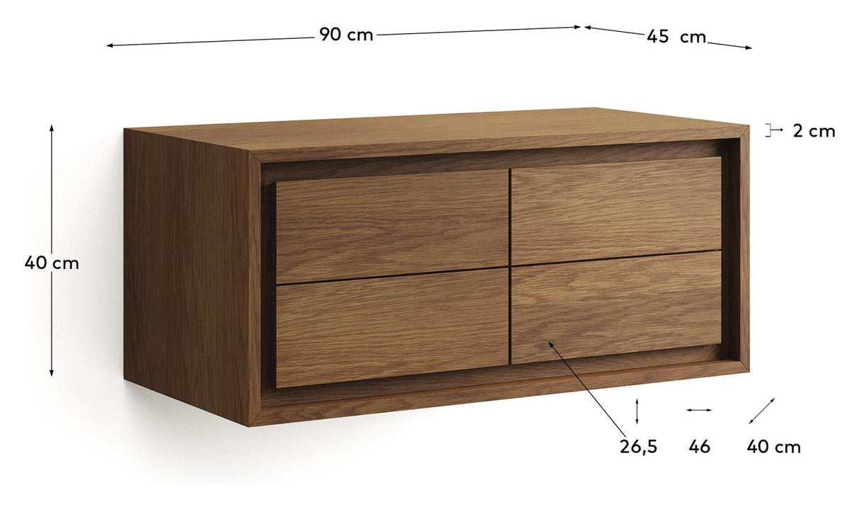 KENTA Underskab til badeværelse, Brun, Teak, 90x45x40 - Unoliving.com