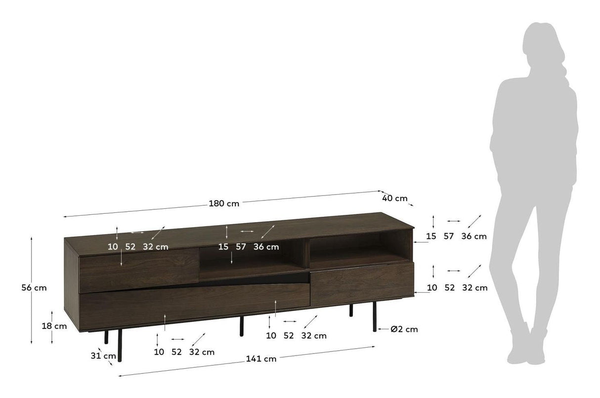 Kave Home Cutt Tvbord Mørk Træ, 180x40