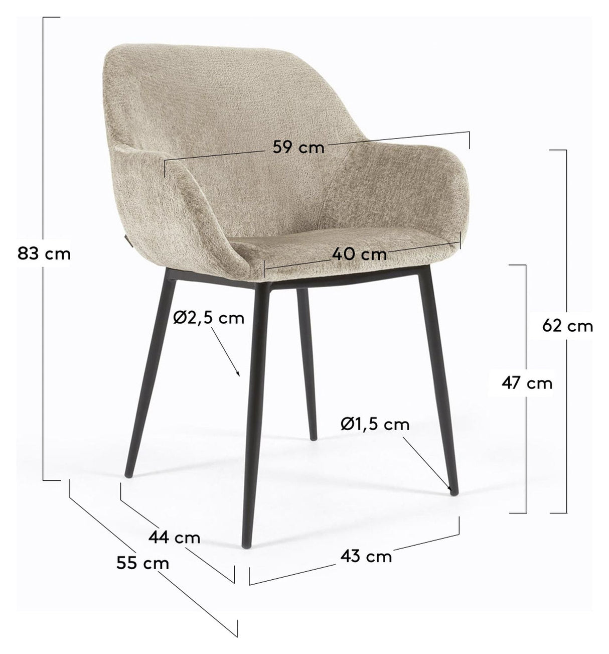 Konna Spisebordsstol, Beige chenille/Sorte stålben - Unoliving.com