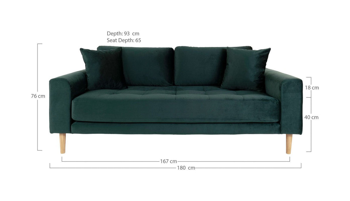 Lido 2,5-pers. Sofa, Mørkegrønt Velour - Unoliving.com