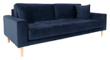 Lido 3-pers. Sofa, Mørkeblåt Velour - Unoliving.com