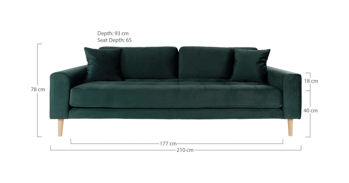 Lido 3-pers. Sofa, Mørkegrønt Velour - Unoliving.com