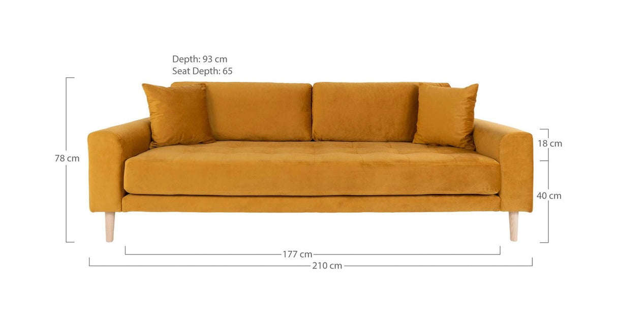 Lido 3-pers. Sofa, Sennepsgul Velour - Unoliving.com