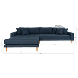 Lido Lounge Sofa m. højrevendt chaise, Mørkeblåt Velour - Unoliving.com