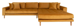 Lido Lounge Sofa m. højrevendt chaise, Sennepsgul Velour - Unoliving.com