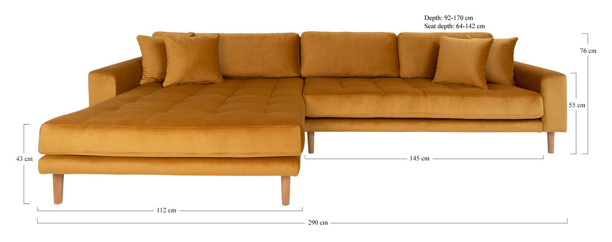 Lido Lounge Sofa m. venstrevendt chaise, Sennepsgul Velour - Unoliving.com