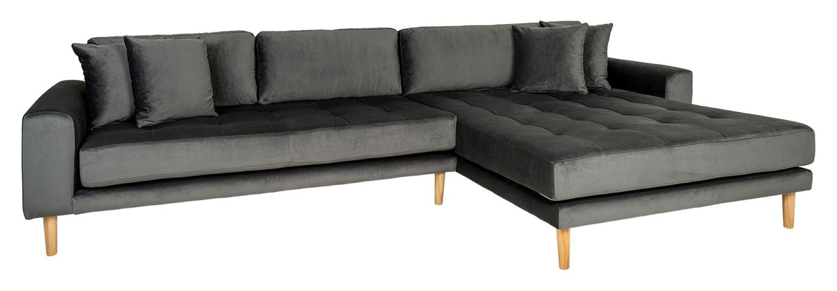 Lido Loungesofa m. Højrevendt Chaise, Mørkegrå Velour - Unoliving.com