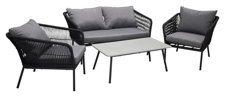 Lindos Sofa sæt, Sort Alu/Sort Reb/Grå Hynde - Unoliving.com