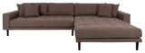 Lounge sofa m. Højrevendt chaiselong, Brun m. puder og sortetræben - Unoliving.com