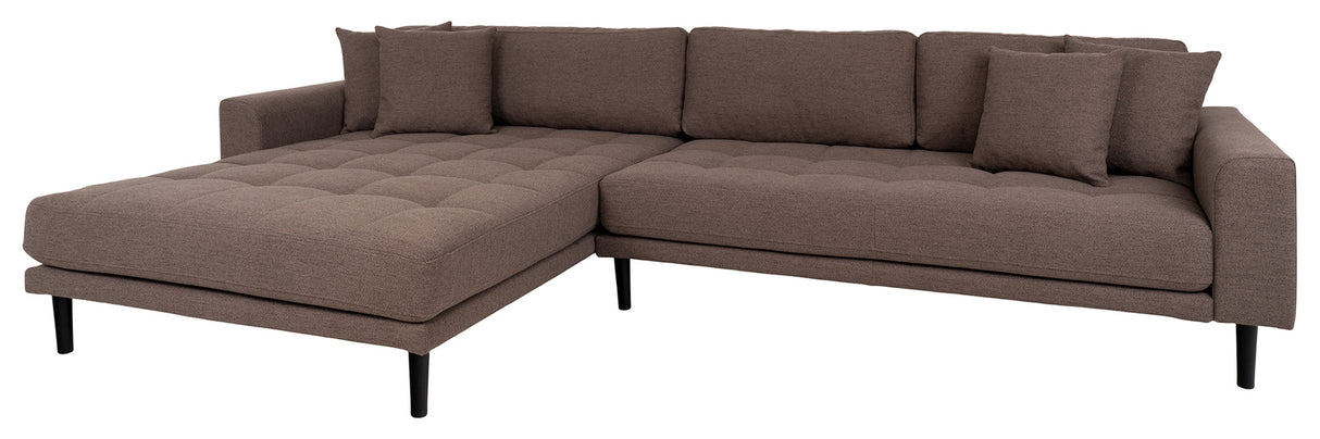 Lounge sofa m. venstrevendt chaiselong, Brun m. puder og sortetræben - Unoliving.com