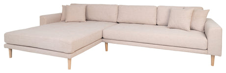 Lounge sofa m. venstrevendt chaiselong, Sand m. puder og natur træben - Unoliving.com