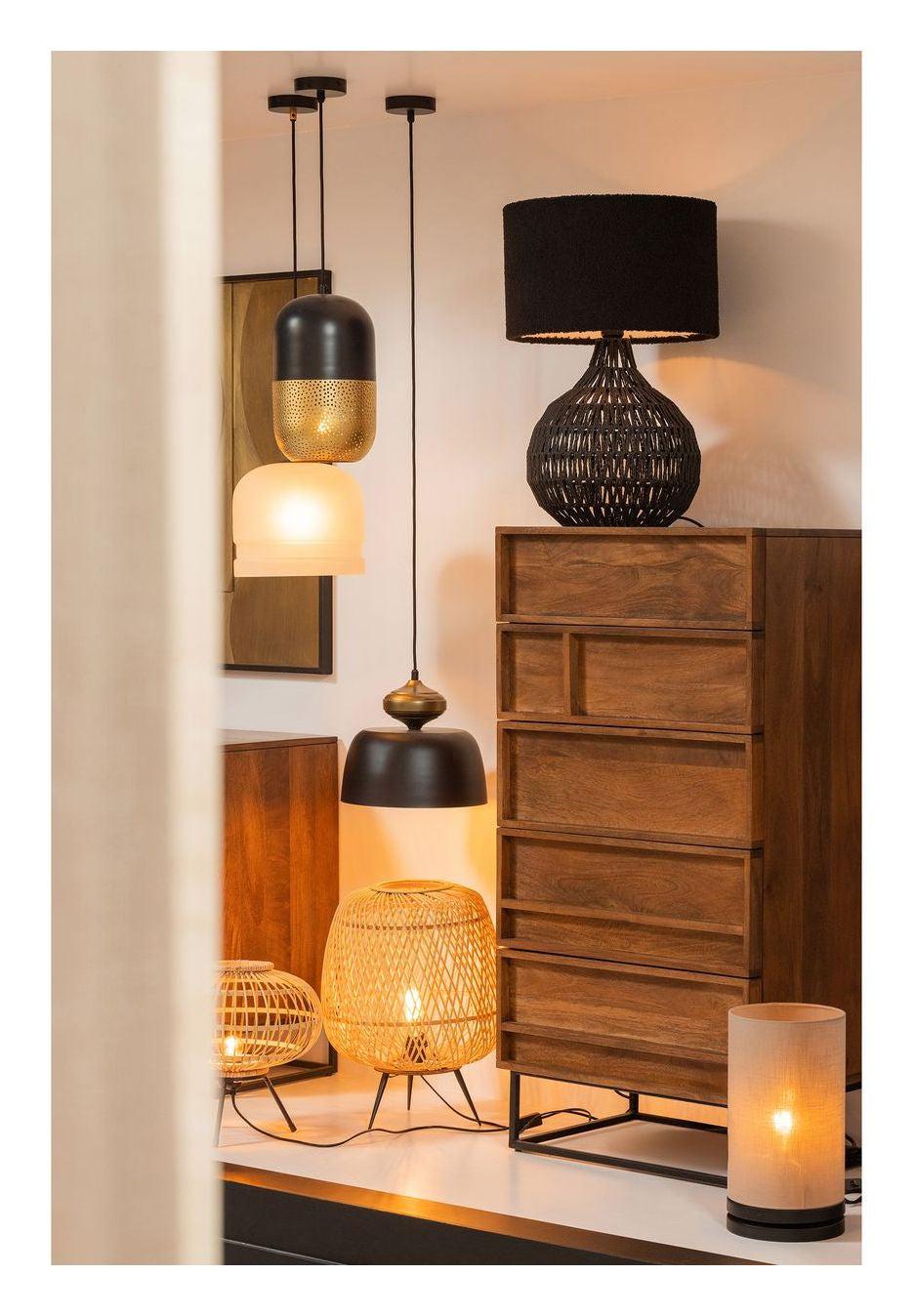 Macy Bordlampe, Sort rattan - Unoliving.com