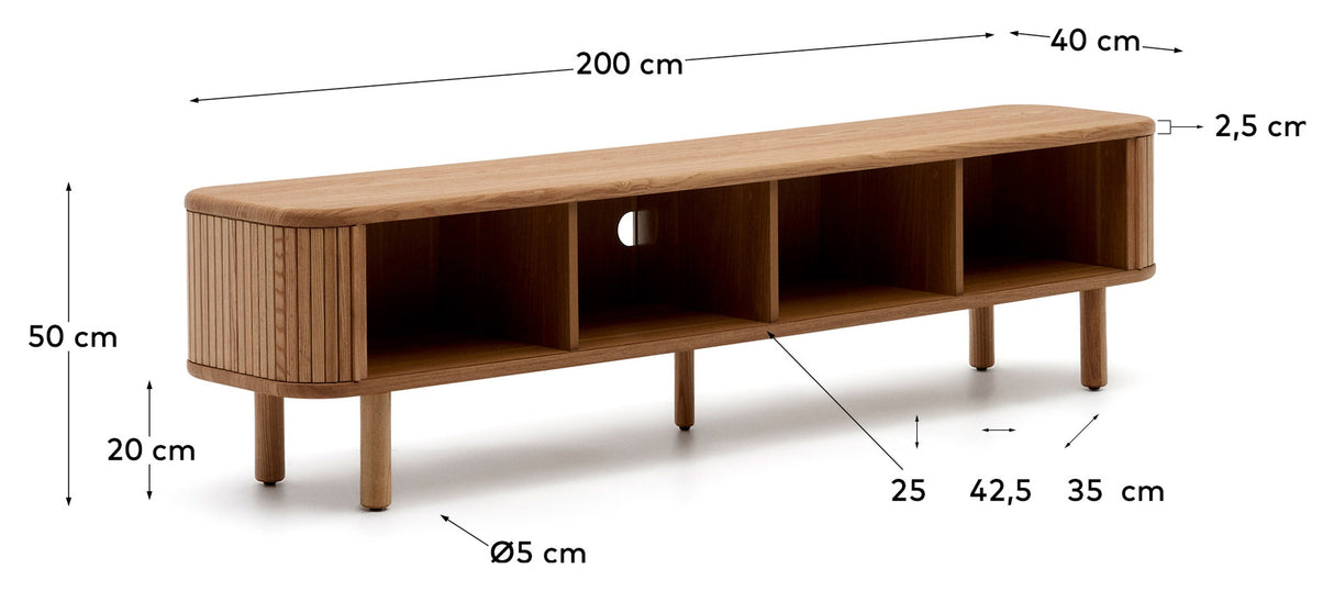 Mailen TV-Bord m. 2 låger, Askefinér/Naturlig finish, 200x50 - Unoliving.com