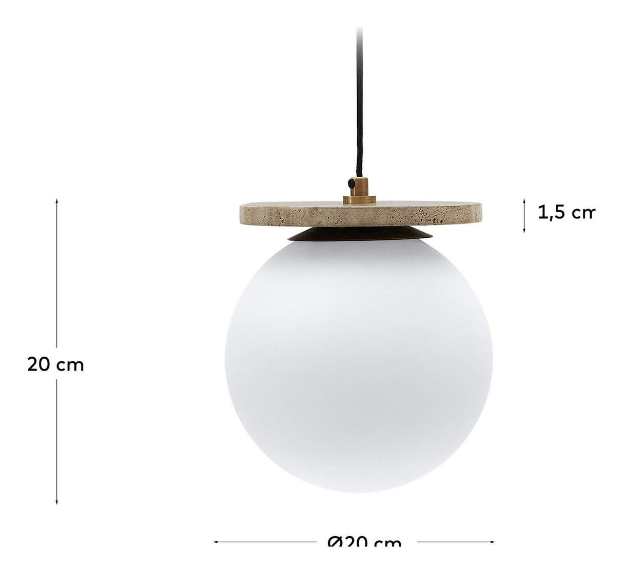 Malachi Loftslampe m. glasskærm, Travertinsten top - Unoliving.com