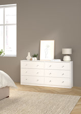 May Dobbelt kommode m. 6 skuffer, 143x30x68, Hvid - Unoliving.com