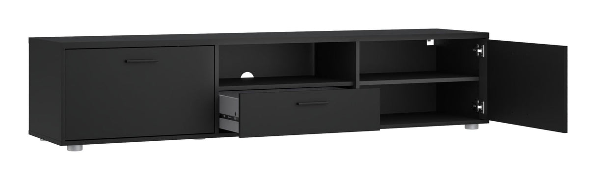 Media TV-bord m. 2 låger, mat sort, B:177 - Unoliving.com