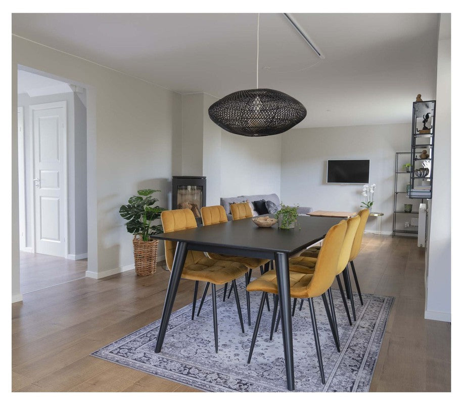 Middelfart Spisebordsstol, sennepsgul velour med sorte ben - Unoliving.com