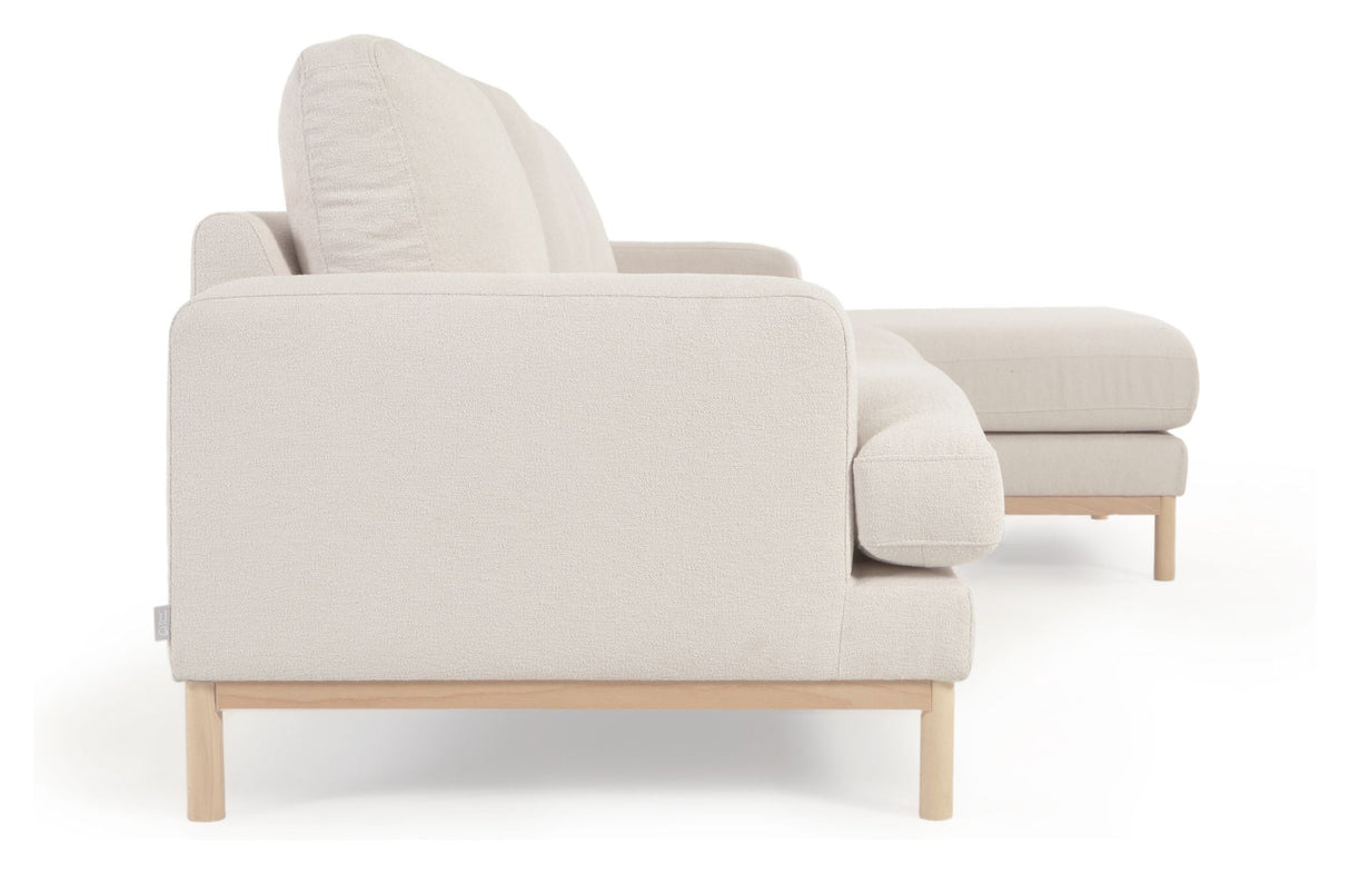 Mihaela 3-pers. Sofa m. højrevendt chaiselong, Hvid fleece - Unoliving.com