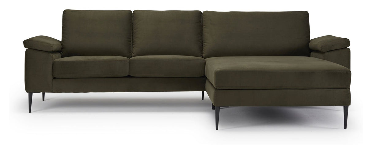 Nabbe 3-pers. Sofa m. chaiselong, højre, grøn stof - Unoliving.com