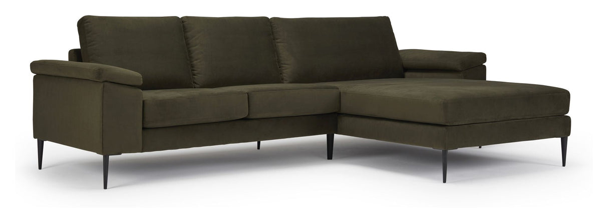 Nabbe 3-pers. Sofa m. chaiselong, højre, grøn stof - Unoliving.com