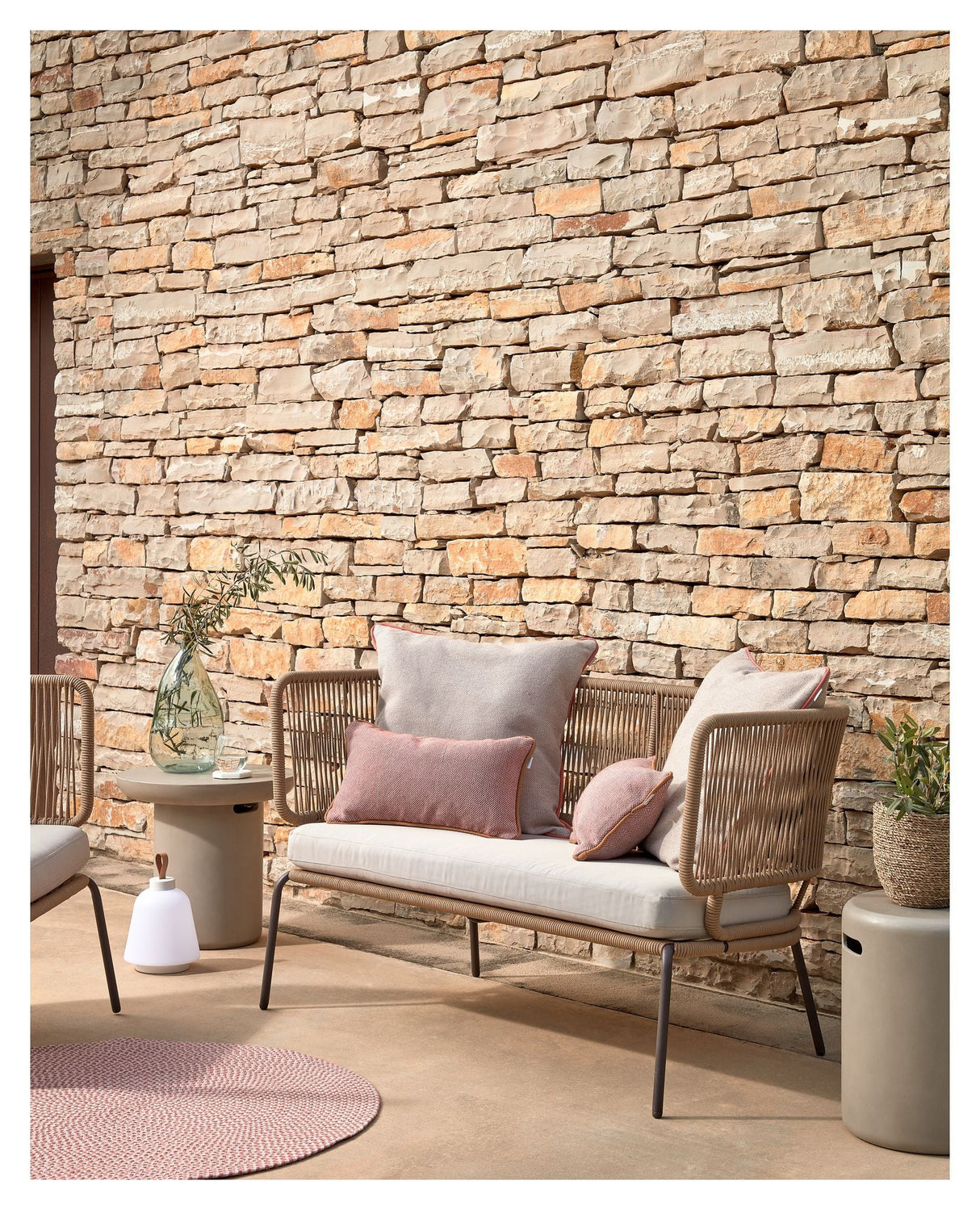 Nadin Loungesofa, Beige reb/Galvaniseret stålben - Unoliving.com