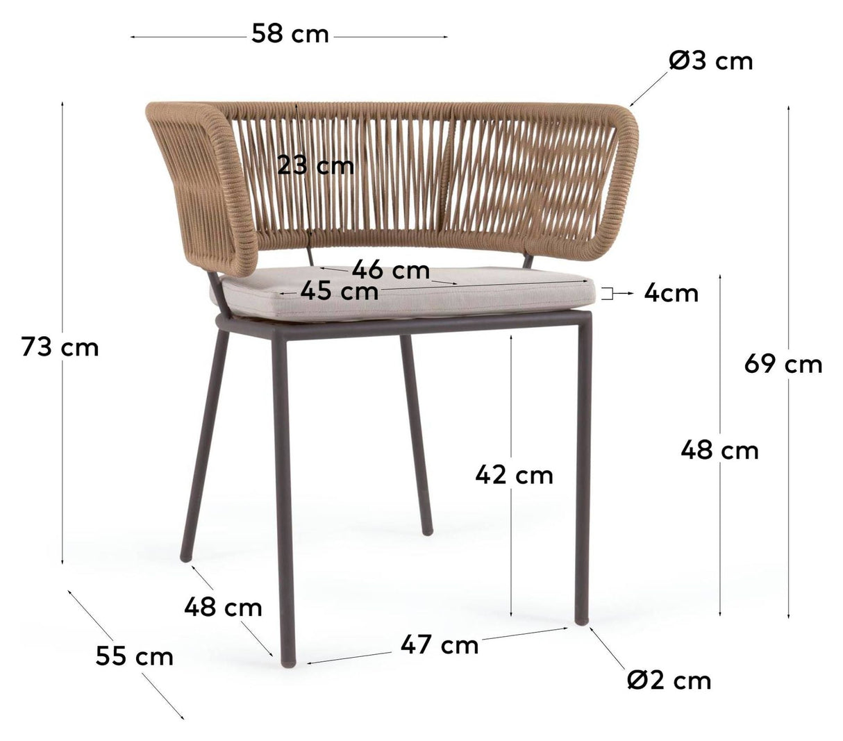 Nadin Loungestol m. beige reb, Galvaniseret stålben - Unoliving.com