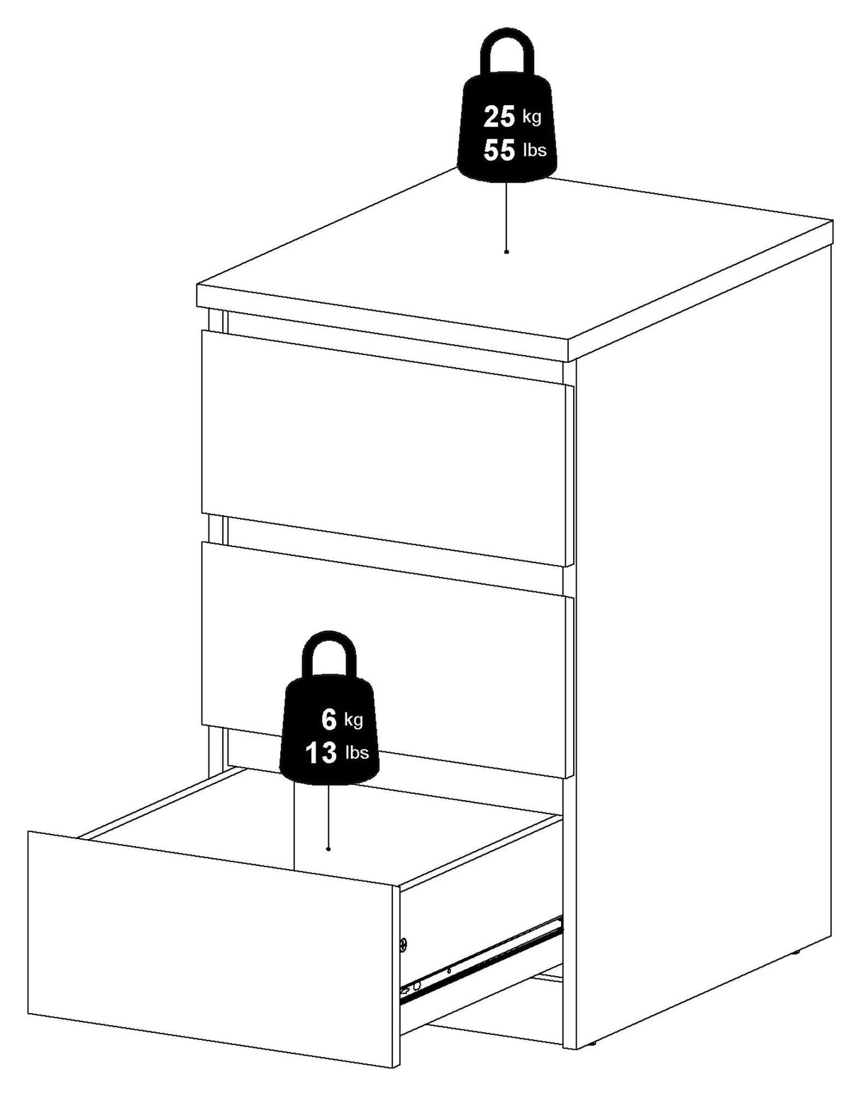 Naia Kommode - Sort m/3 skuffer B:40 - Unoliving.com