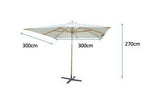 Naxos Parasol, 3*3m, Træ/Ecru Stof - Unoliving.com