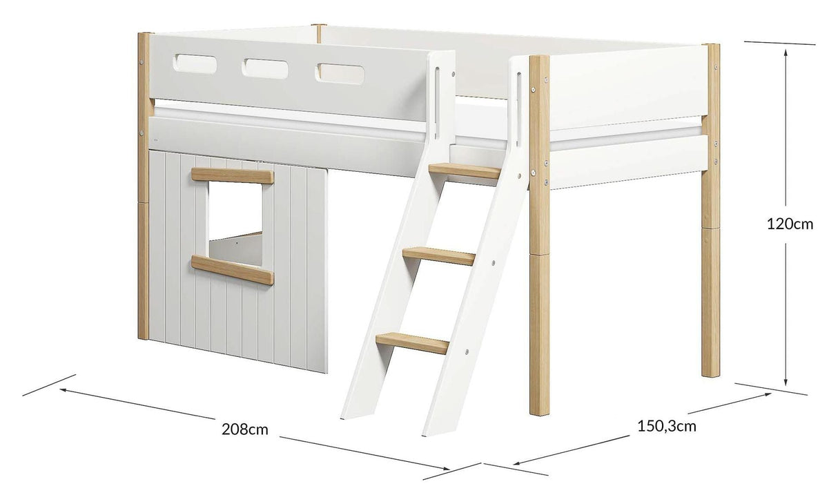 Nor Halvhøj seng, Hvid/eg, 90x200 - Unoliving.com