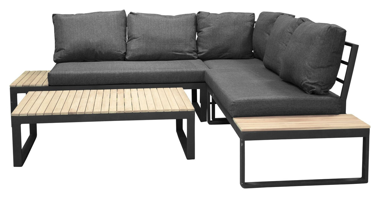 Panama Loungesofa m. bord, Sort Alu/Acacie/Grå Hynde - Unoliving.com