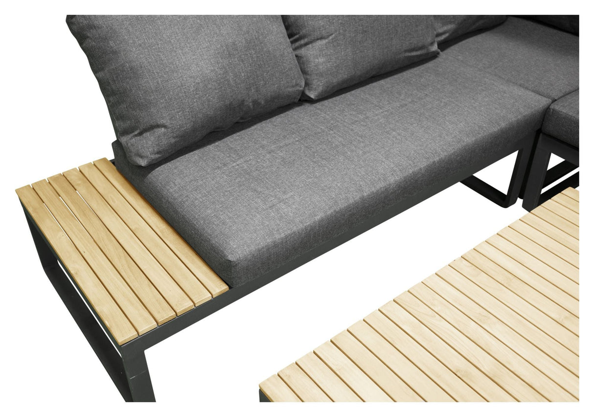 Panama Loungesofa m. bord, Sort Alu/Acacie/Grå Hynde - Unoliving.com