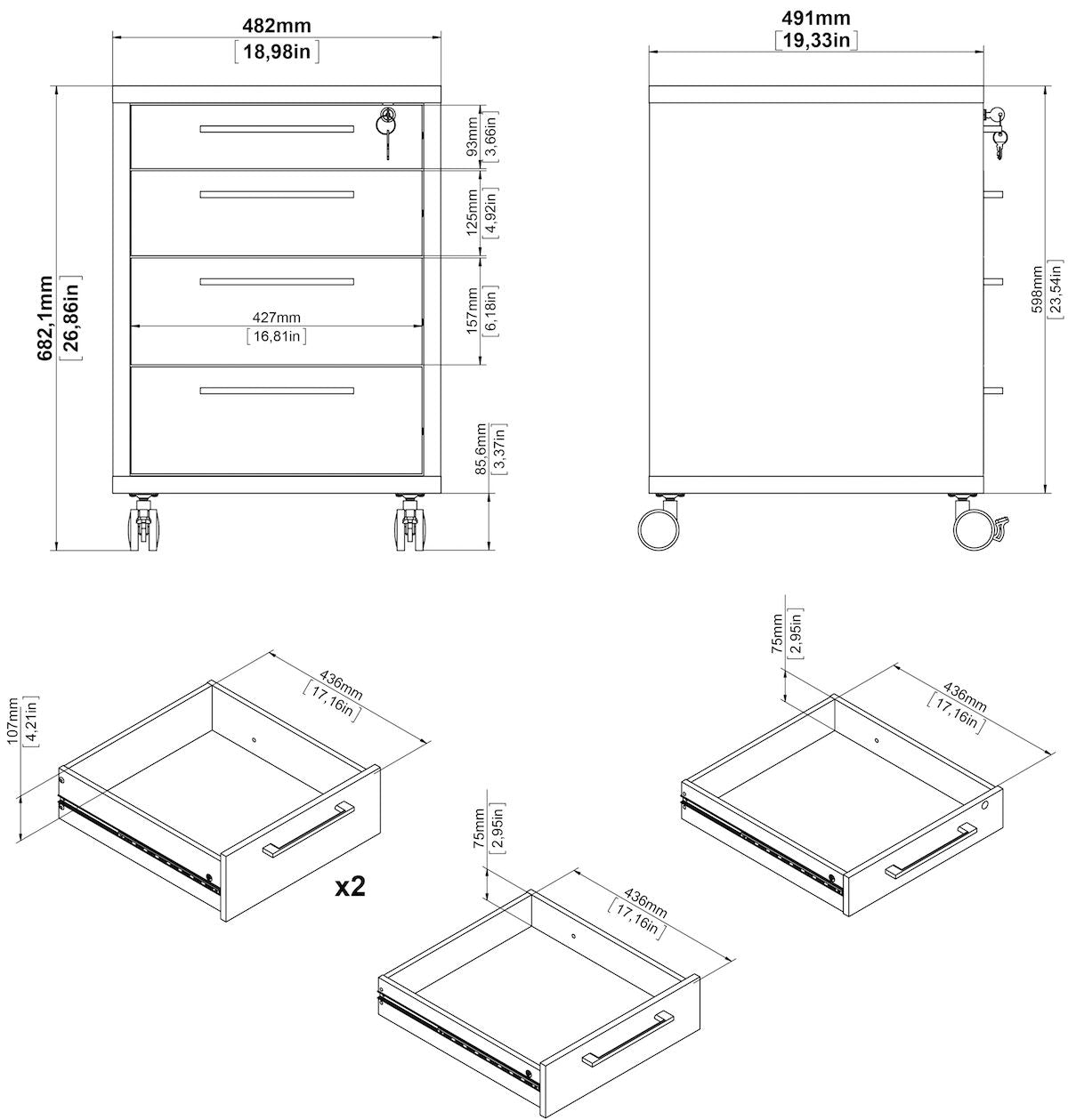 Prima Skuffemodul - Hvid m/4 skuffer - Unoliving.com