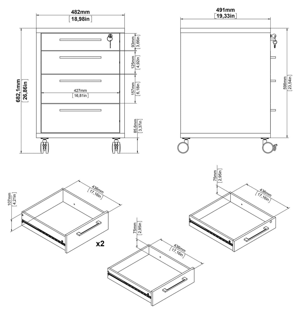 Prima Skuffemodul - Lys træ m/4 skuffer - Unoliving.com