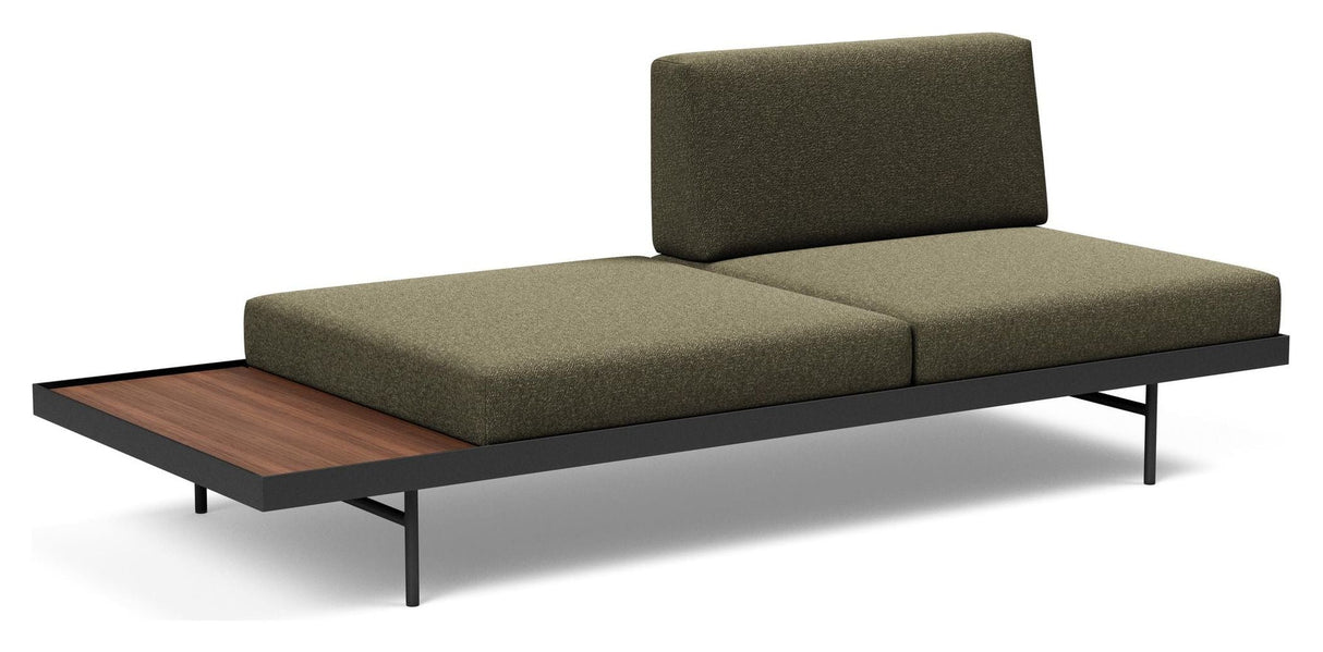 Puri Daybed m. valnødde bord, Bouclé/Forest Green - Unoliving.com