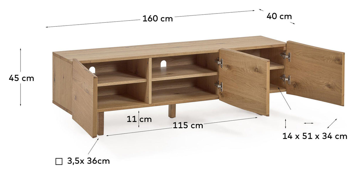 Rasha Tvbord m. 3 låger, 160x45, Egefinér - Unoliving.com