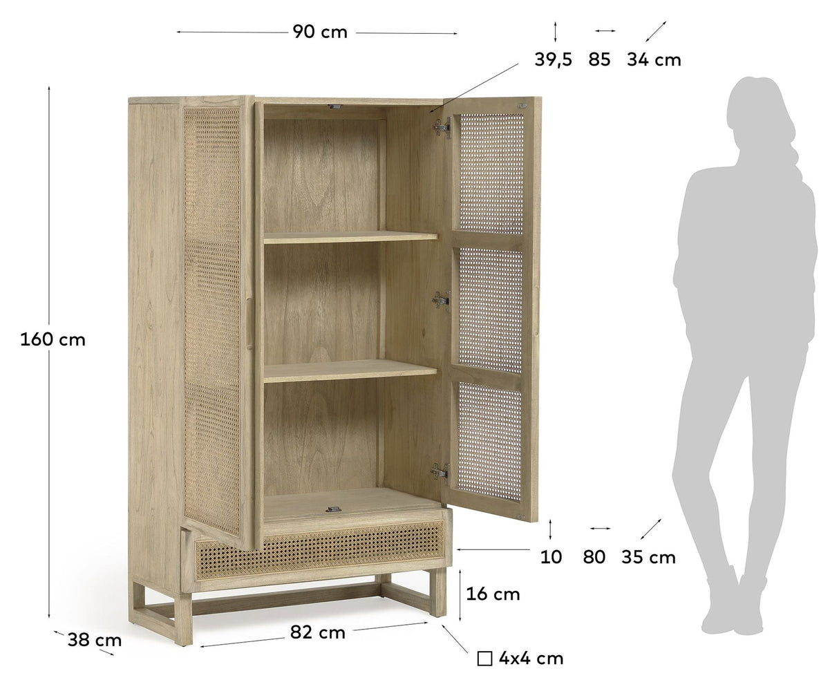 Rexit Vitrineskab 90x160 - Træ/Rattan