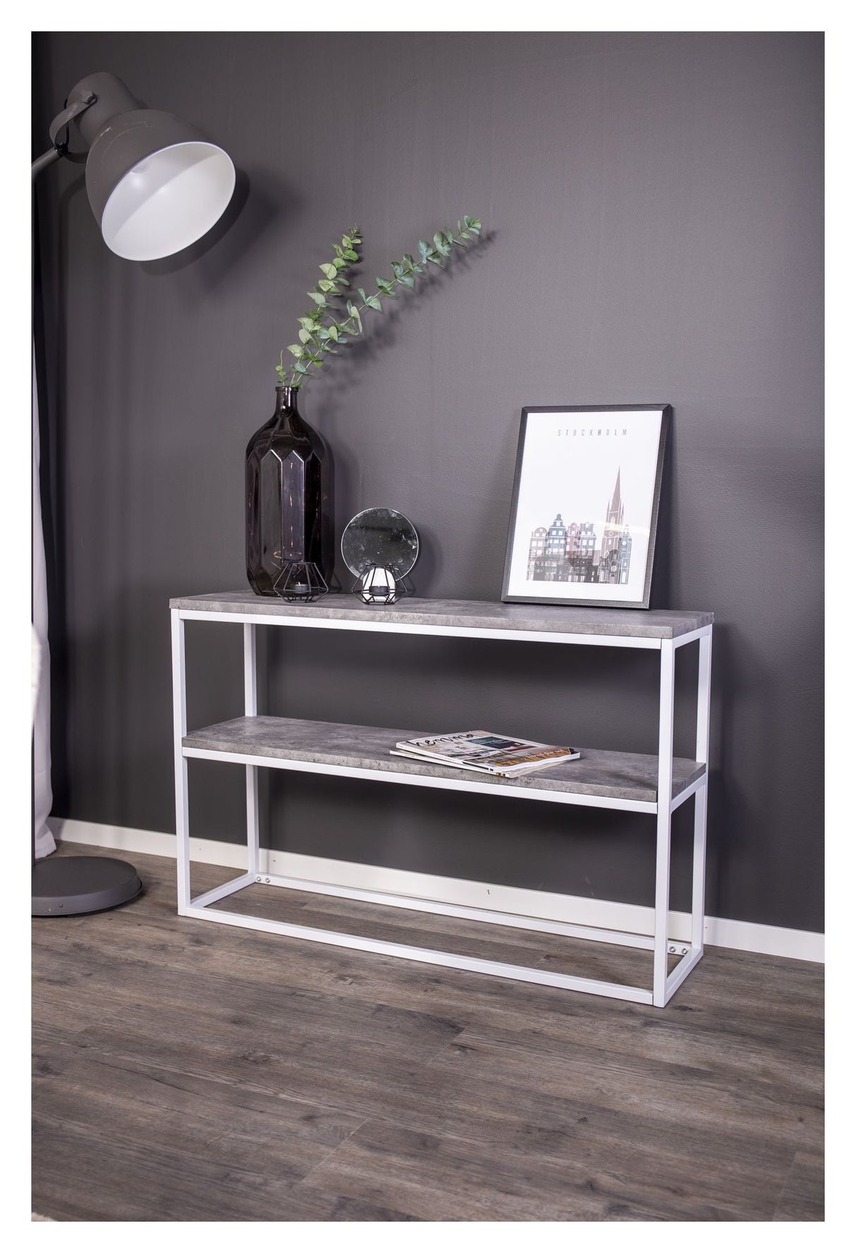 Rise Sidebord Double - Beton-look/Hvid, 110x30 - Unoliving.com