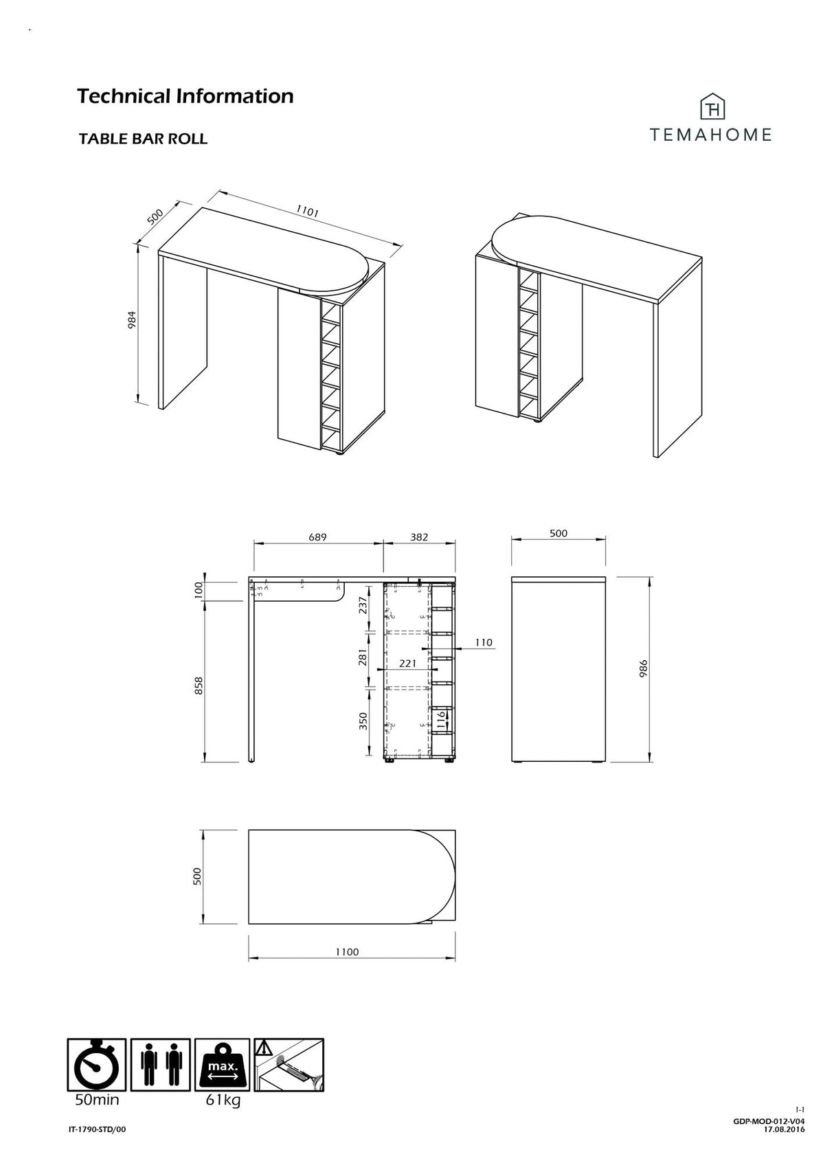 Roll Barbord, Sort/Natur - Unoliving.com