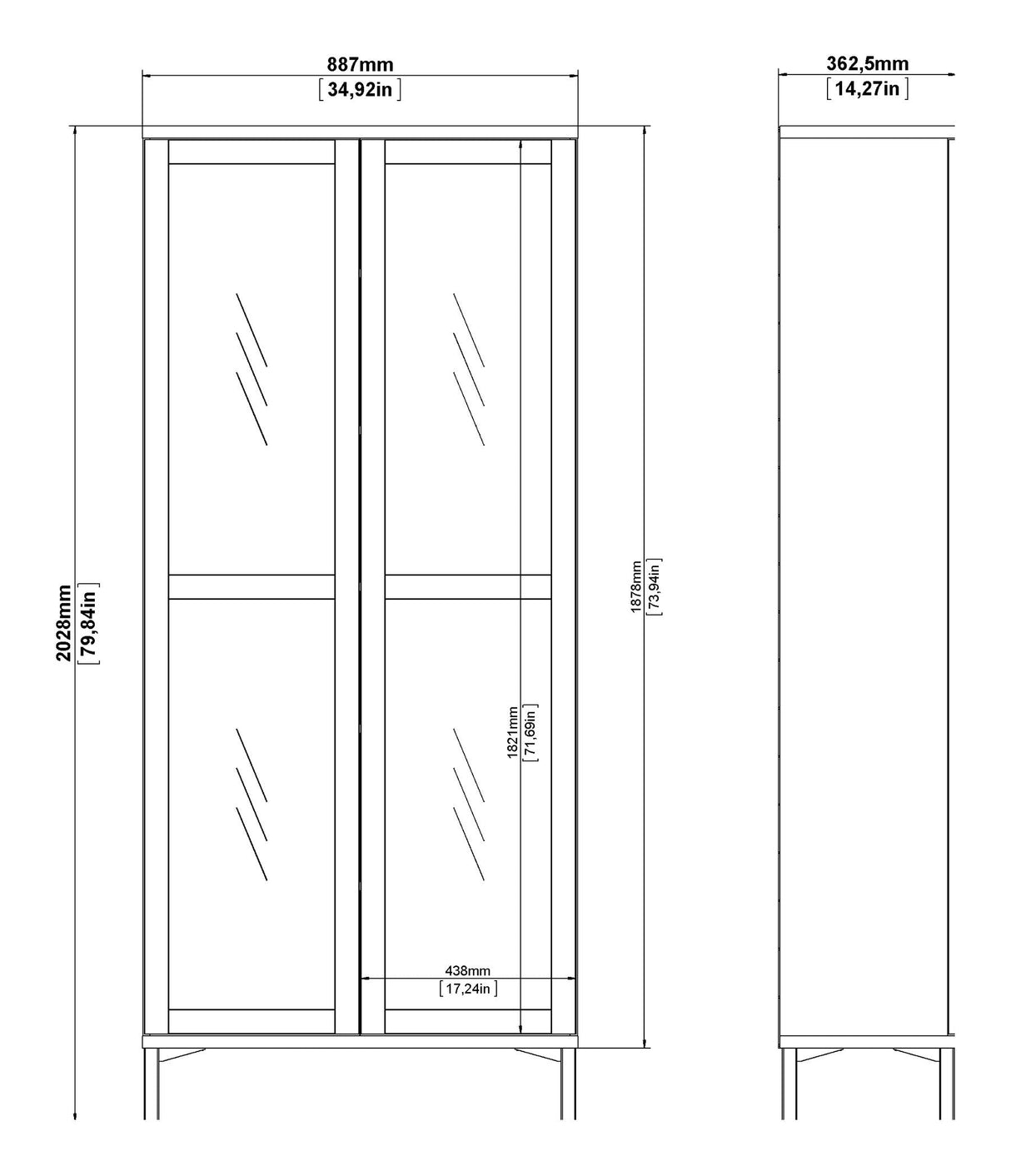 Roomers Vitrineskab m. 2 låger - Hvid/Ege struktur - Unoliving.com