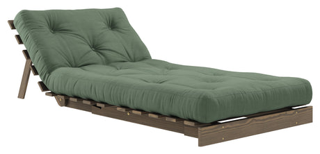 Roots 90 Sovesofa, Brun lakeret fyrretræ, Olive Green - Unoliving.com