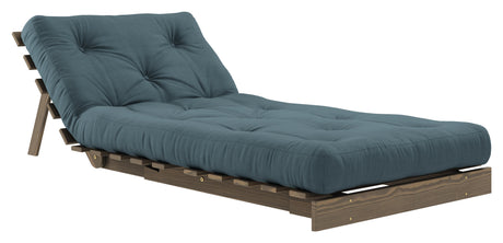 Roots 90 Sovesofa, Brun lakeret fyrretræ, Petrol Blue - Unoliving.com