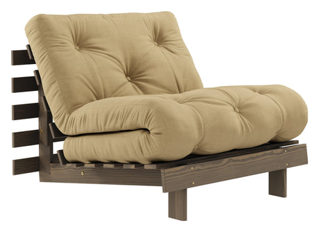 Roots 90 Sovesofa, Brun lakeret fyrretræ, Wheat Beige - Unoliving.com