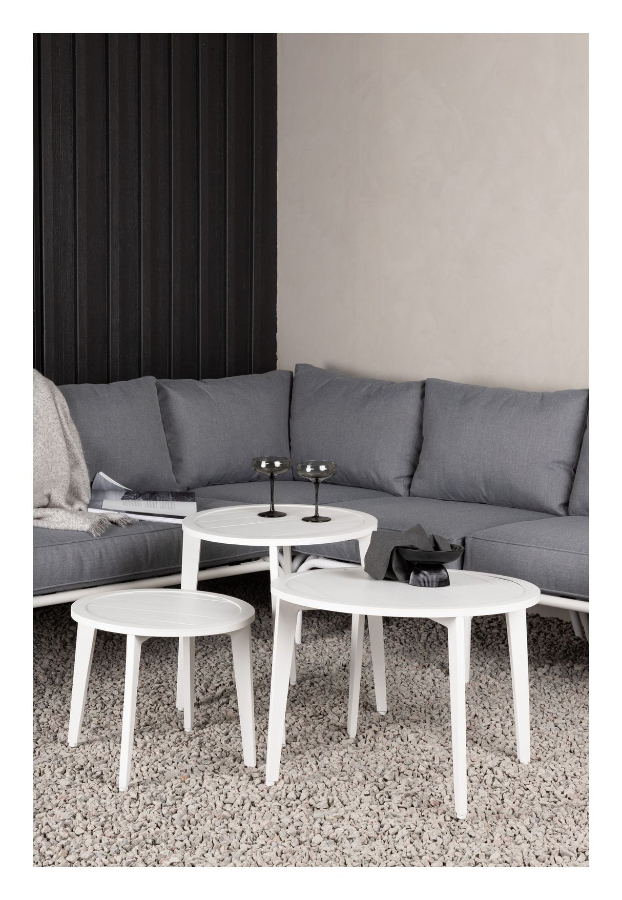 Roxo Hjørnesofa m. borde, Hvid Alu/Grå - Unoliving.com