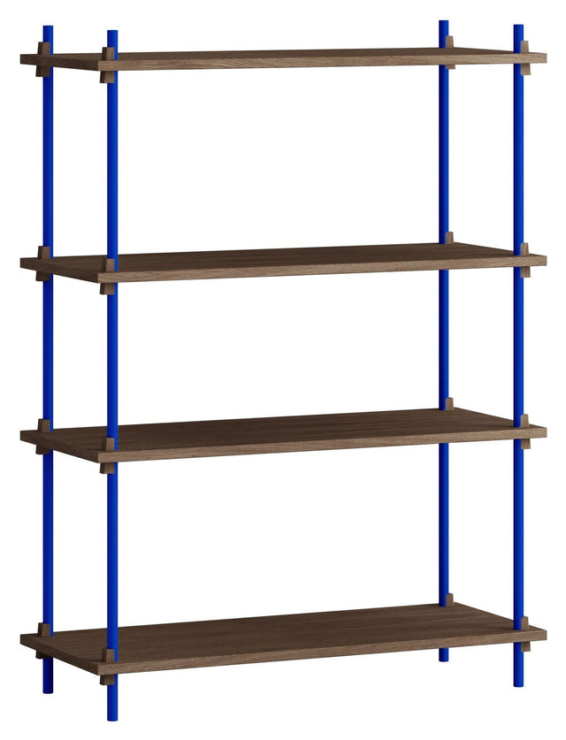 Shelving System, 1 fag, 4 hylder, H:115, Røget Eg/Blå - Unoliving.com