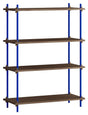 Shelving System, 1 fag, 4 hylder, H:115, Røget Eg/Blå - Unoliving.com